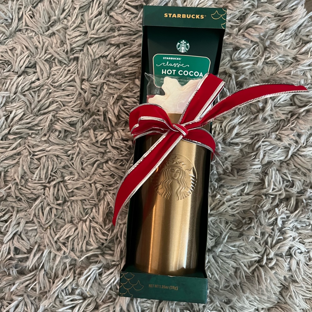 Starbucks gold hot cocoa tumbler new